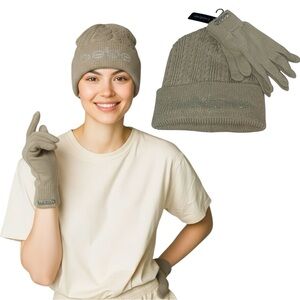 NWT Bebe Cable Knit Tan Hat & Gloves